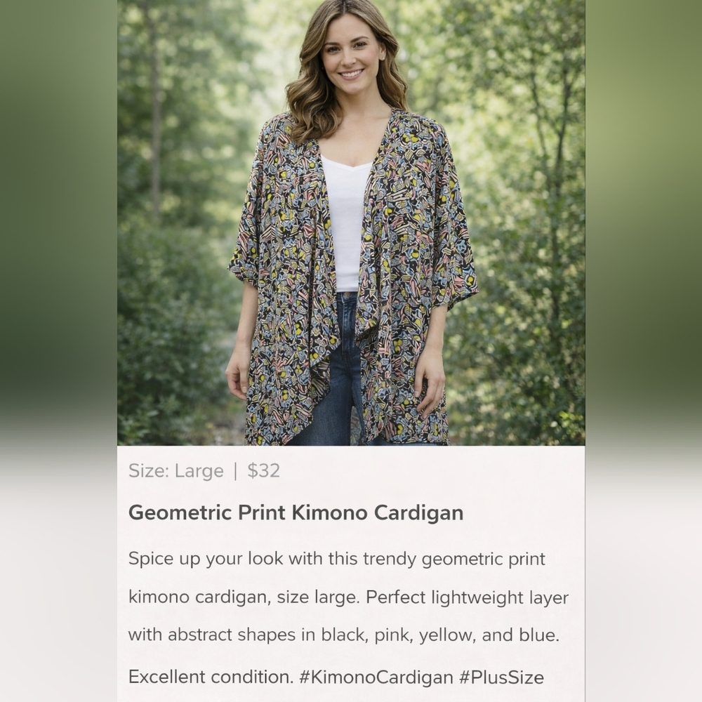 LuLaRoe Abstract Pattern Kimono Geometric Print Kimono Cardigan Size Medium New